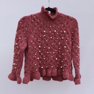 zara turtleneck sweater with detailed pearls